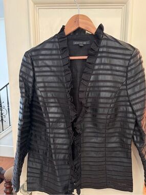 Lafayette 148 New York Black Ruffle-Trim Open Jacket
